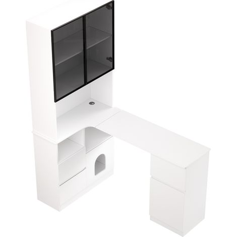Scrivania angolare con libreria e vetrina LED 120 x 80 x 180 cm MDF bianco (1/5)