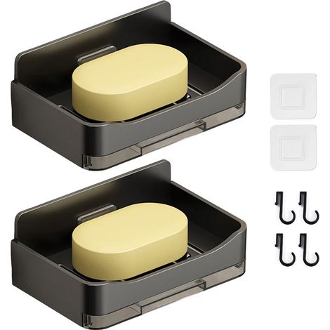 Set di due portasapone da bagno a parete, con robusta struttura cava portante, facile da installare. (1/5)