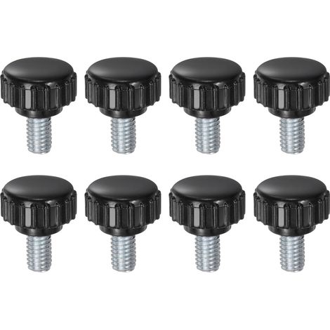 8Pcs Boutons de Serrage Cannelés M6 x 10mm en Acier au Carbone Zingué Métrique à Filetage Mâle Vis à Pouce Sur Tête Ronde en Plastique de 18mm Boulon à Main Fileté Boutons Noirs (1/5)