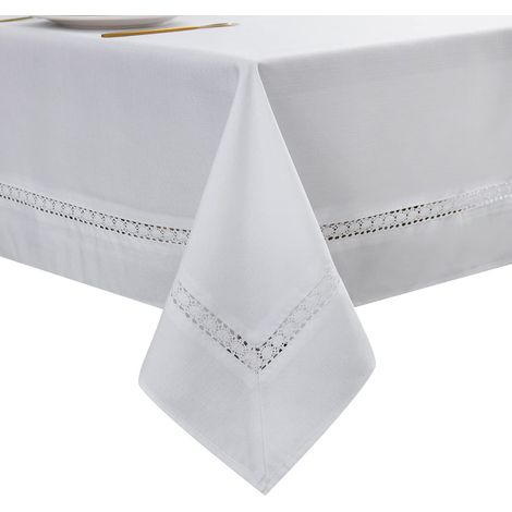 Nappe en Tissu Robuste avec Dentelle Blanche imperméable, Infroissable, résistante aux Taches/résistante à l'huile, pour Salle à Manger, intérieur et extérieur, Mariage, Vacances, Blanc (1/5)