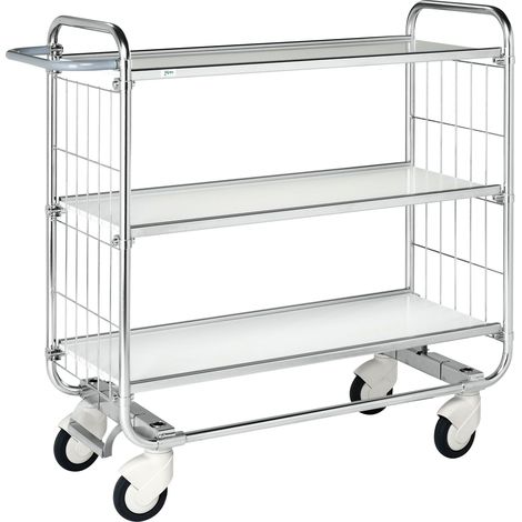 Kongamek Bordwagen verzinkt mit 3 laminierten Böden 1195x470mm und vergitterten Stirnwänden und Bremse (1/5)