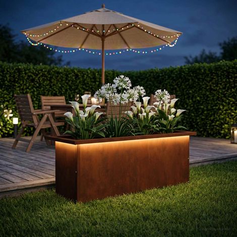 vidaXL Jardinera para jardín con luces LED Oxidado 30 x 80 x 30 cm (1/5)