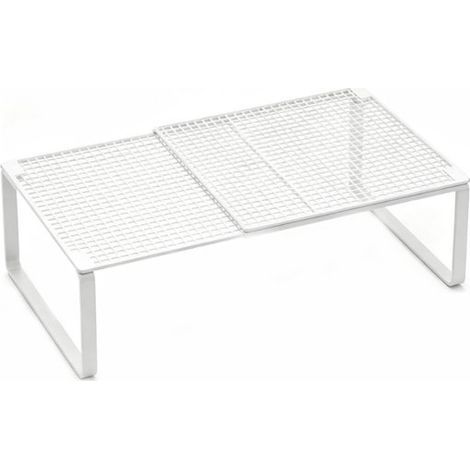 Étagère de rangement métallique - Étagère à chaussures - Garde-manger - Armoire murale - Avec étagères télescopiques réglables - Pour armoires et penderies - L 27 x H 22 x P 38-62 cm - Blanc - Taille (1/5)