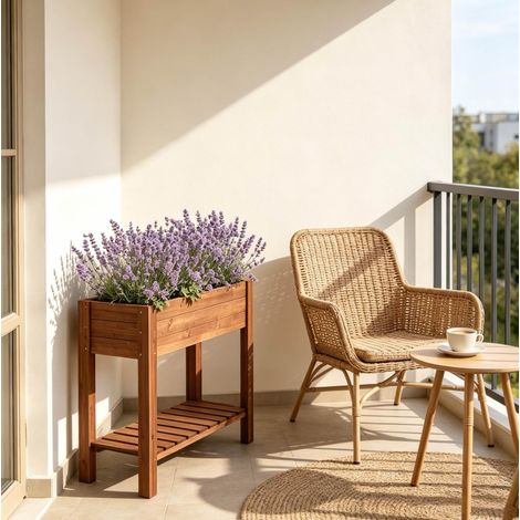 Jardinera elevada con estante de almacenamiento 80 x 40 x 75 cm en madera marrón HAVRYA (1/5)