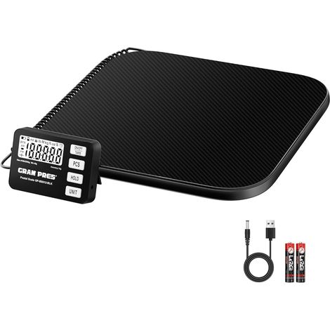 Balance d'expédition numérique 200 kg/10 g avec affichage LCD, fonctions de maintien/tara/pièces pour colis/bagages/bureau de poste/chien, pile et câble USB inclus (1/5)
