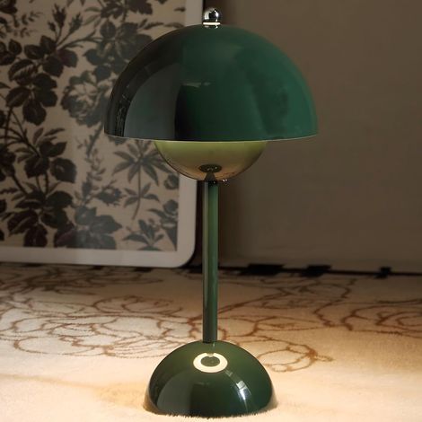 Lampe de table sans fil en forme de pot de fleurs, lampe de table champignon avec batterie de 1800 mAh, lampe de table portable pour terrasse, petite lampe rechargeable (verte) (1/5)