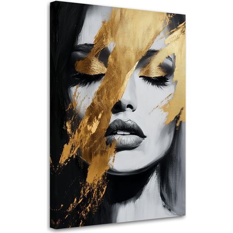 Tableau déco Portrait doré Visage de femme Glamour 60x90 (1/5)