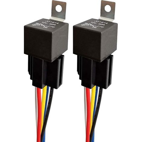 12V 40A Kfz-Relais mit farbigem Kabelbaum, 5-poliges SPDT-Relais für Motorrad, LKW, Boot, Hochleistungsschalter und Anlasser, wasserdicht, 2er-Pack (1/3)