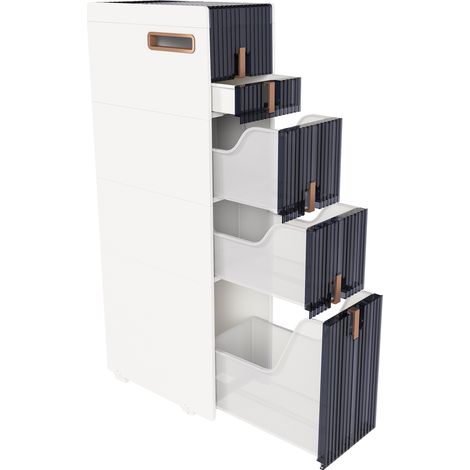Armoire fine en PP avec 3 grands + 1 petit tiroir, 2 couvercles rabattables, roues avant et pieds antidérapants, pour espaces (1/5)