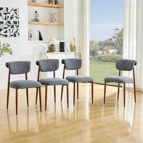 4er-Set gepolsterte Esszimmerstühle mit gebogener Rückenlehne und Metallbeinen, grau