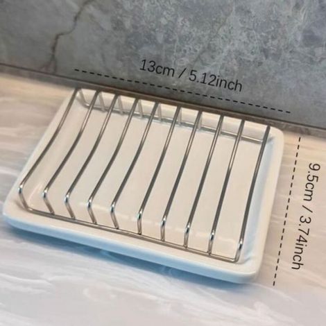 Porte-savon céramique auto-drainant avec plateau inox – idéal salle de bain & cuisine (1/5)