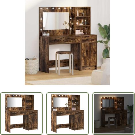 Holzschminktisch - Schminktisch mit Spiegelbeleuchtung 2 pcs Braun Holzwerkstoff (1/5)