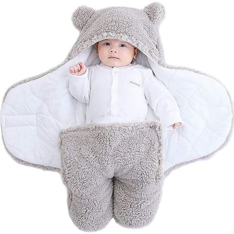 RHG Couverture D'Emmaillotage pour Bébé Unisexe, Sac de Couchage Nid d'ange Puériculture, Gigoteuse Emmaillotage à Capuche Naissance-Gris (1/5)