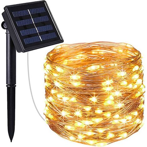 Guirlande Lumineuse Solaire Extérieure,12m 100 LED Solaire 8 Modes Guirlande Guinguette Solaire Exterieure étanche Décoration pour Jardin,Terrasse,Cour,Noël,Mariage,Fête Blanc Chaud [Classe én (1/5)