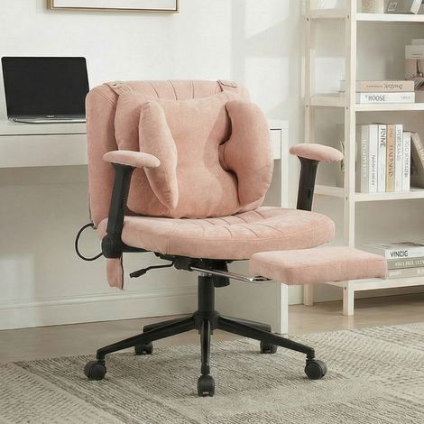Chaise de Bureau avec, Fauteuil de Bureau avec Large Assise, Fauteuil Pivotant, Chaise Réglable en Hauteur avec Dossier Inclinable,extension de jambe,rose (1/5)