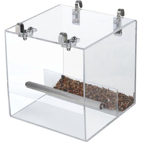 Vogelfutterhaus für Käfig, transparenter Acryl-Futterspender mit Sitzstange für Sittiche