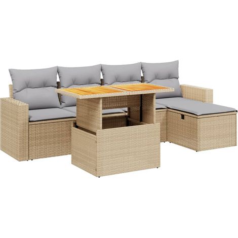 Maison Exclusive - Juego de sofás jardín con cojines 6 pzas ratán (1/4)