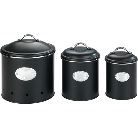 Wenko – Récipient de stockage alimentaire 1 litre – Diamètre 11,5 cm – Hauteur 16,5 cm – Métal noir mat – Fermeture hermétique (1/10)