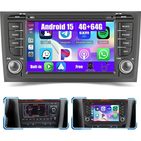 [4G+64G] Android 15 Autoradio pour A6/S6/RS6 1997-2004 avec Wireless Carplay Android Auto, 7" Écran Tactile Radio avec Navi GPS WiFi RDS/FM Bluetooth EQ SWC Caméra de Recul Mic (1/5)