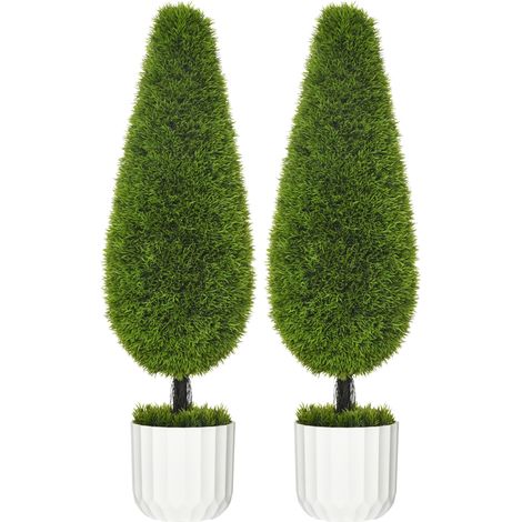Pareja de cipreses artificiales 90 cm en maceta con musgo decorativo verde MODENUIT (1/5)