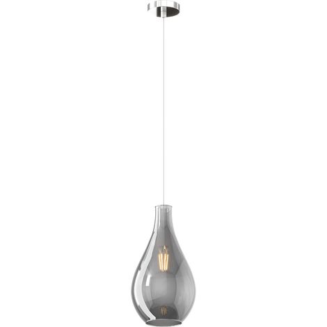 Lampadario Contemporaneo Drop 2.0 Metallo Cromo Vetro Fumè 1 Luce E27