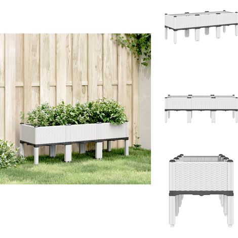 Pflanzkasten mit Beinen Weiß 120x40x42 cm PP - Blumentopf - Pflanzkübel - Balkonblumentopf - Gartentöpfen - Rattan Optik (1/5)