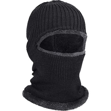 Masque intégral tricoté doublé polaire, masque de ski d'hiver pour hommes et femmes, noir (1/5)