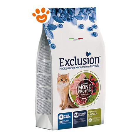 Exclusion Cat Mediterraneo Monoproteico Noble Grain Sterilised Adult Pollo  - Exclusion Cat Mediterraneo Monoproteico Noble Grain Sterilised Adult Pollo - Sacco Da 1,5 Kg