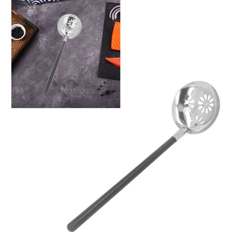 Louche à fondue en acier inoxydable, résistante à la chaleur, avec manche noir. (1/5)