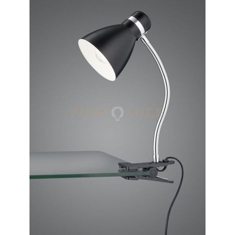 HARVEY LAMPADA DA STUDIO FLESSIBILE CON PINZA METALLO NERO E CROMO H. 36CM 1 LUCE ATTACO E27