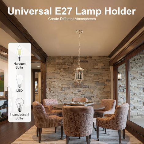 Lampe pendante d'extérieur, Lampe pendante rétro E27 Lampe d'extérieur étanche Lanterne vintage Lampe pendante en fonte d'aluminium et verre Abat-jour pour patio et jardin (ampoule non incluse) (1/5)
