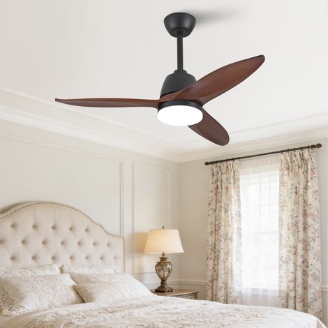 Ventilateur de plafond moderne noir 107 cm (42 pouces) – Pales en bois massif + commande manuelle – 3 teintes lumineuses, moteur CC réversible, fonction mémoire, fini élégant – Décoration salon