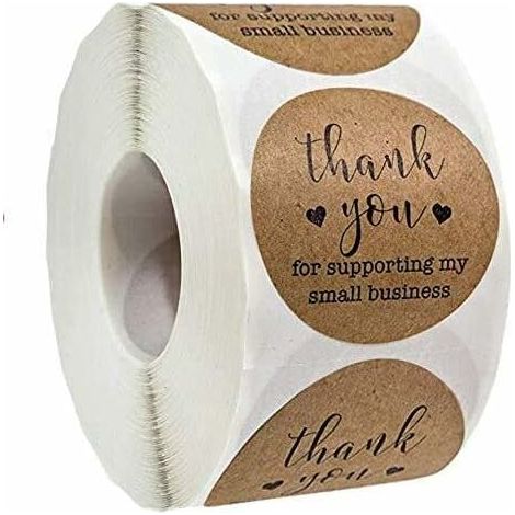 Set of 500 round pastry stickers - With "Kraft Thank You for Supporting My Small Business" inscription - 2.5 cm (1/5)