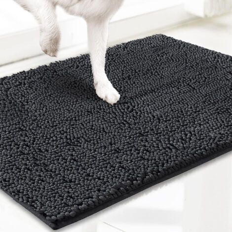 Paillasson et tapis pour animaux de compagnie en microfibre très absorbant, antidérapant, épais, lavable, en chenille douce, pour intérieur et extérieur, 60 x 90 cm - Gris carbone (1/5)