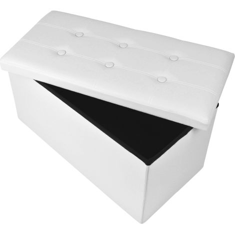 Pouf da 80 cm con doppia seduta imbottita - Poggiapiedi rettangolare 80x40x40 cm - Colore Bianco (1/5)