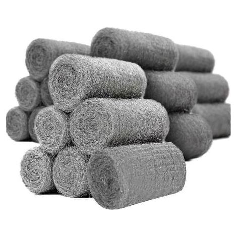 Lot de 24 rouleaux de laine d'acier pour éliminer les souris et nettoyer et boucher les petits trous. Laine d'acier fine, couleur argent-gris. (1/5)