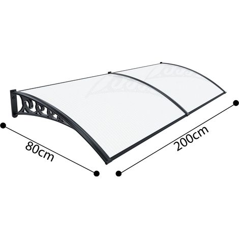 Pensilina Per Copertura In Policarbonato Alveolare Tettoia Modulabile Per Esterno Per Porte Balcone Finestre Elegante E Resistente Trasparente - Misura: 80 x 200 cm (1/5)
