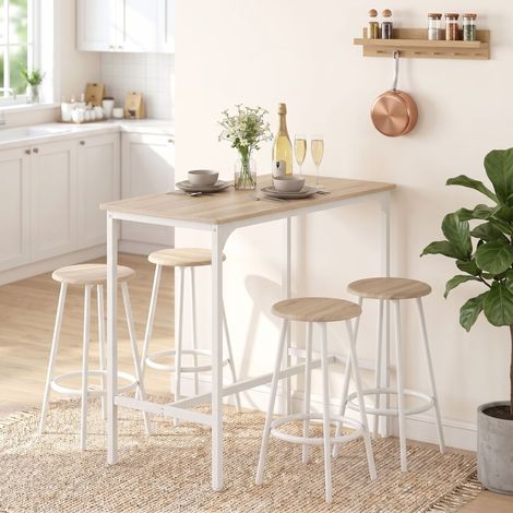 Bartisch-Set 110 x 50 x 89,5 cm mit 4 Hockern, Industriestil, Eiche OKMYHOME (1/5)