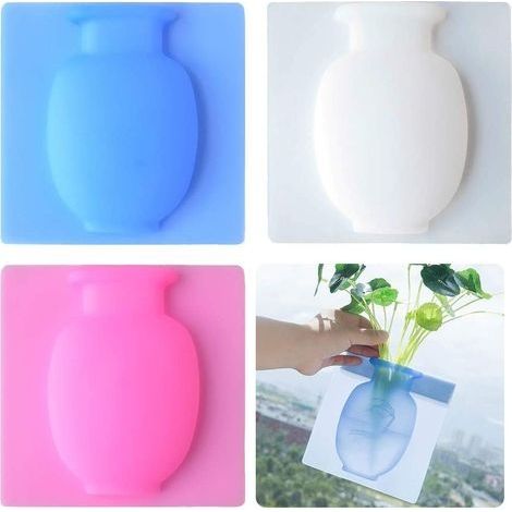 3 Pièces Vase SiliCône, Vase SiliCône Autocollant, Vase Collant, Vase Adhesif, Vase Mural SiliCône, Décor à la Maison Créatif, Décoration Murale, Vase de Réfrigérateur(Pas de Clous) (1/4)