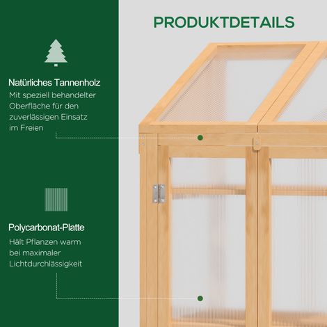 Caisson de semis marron bois 70 x 50 x 120 cm 3 rayons double porte fenêtre transparente hivernale jardin (1/4)
