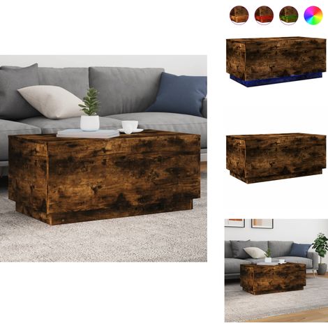Table basse avec lumières LED chêne fumé 90x50x40 cm - Table Basse Design - Table Basse Led - Table Basse Lumineuse - Meuble Salon - Table D'appoint (1/5)