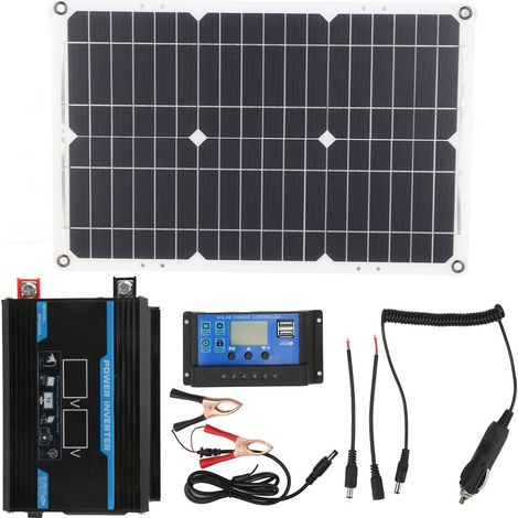Kit onduleur solaire 300W, onde modifiée 18W, panneau solaire 18V 30A, contrôleur 12V/24V, noir, convertisseur 12V-220V (1/5)