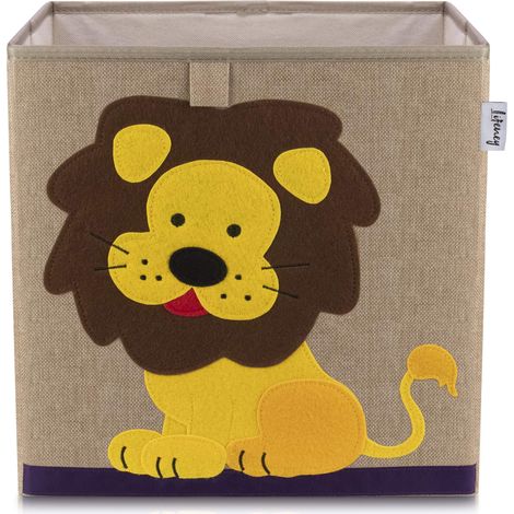 Lifeney Scatola portaoggetti con leone, scatola porta giocattoli per cameretta, in poliestere, adatta per scaffali, colorata, 33 x 33 x 33 cm, 5 anni di garanzia (1/5)