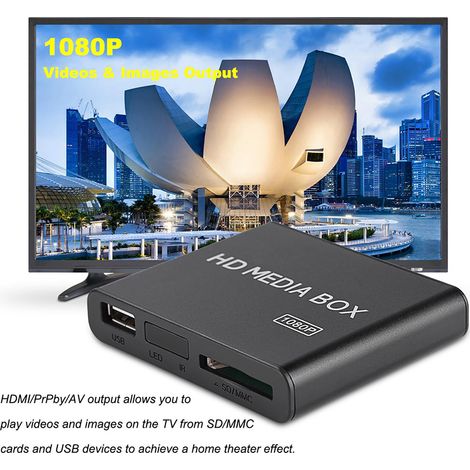 Lecteur Multimédia Mini Box HD 1080P, Compatible USB, MMC, RMVB, MP3, AVI, MKV, Alimentation 110‑240V avec Prise UE (1/5)