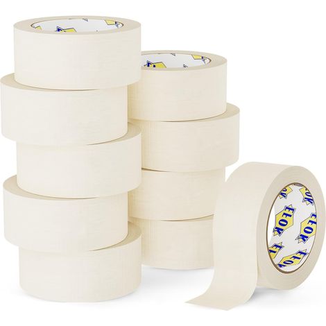 10 rouleaux ruban adhésif de masquage, 4,8 cm × 50 m, blanc, repositionnable, sans résidu, pour peinture et étiquetage (1/5)