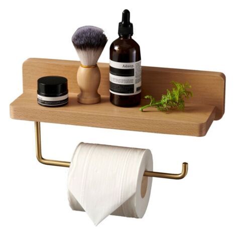 Devidoir Porte Papier Toilette Double Installation Bois Massif Hêtre Dérouleur Support Papier WC Mural Auto-adhésif Coins Arrondis Porte Rouleau de Papier Décor pour la Salle de Bain Cuisine (Hêtre,) (1/5)