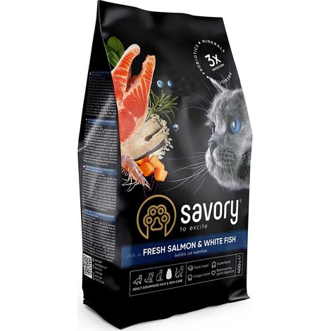 Croquettes Savory Premium pour chat adulte au saumon et au poisson blanc 400 g (1/5)