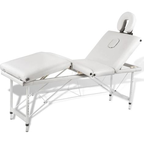 Table pliable de massage 4 zones au cadre inox blanc crème (1/5)