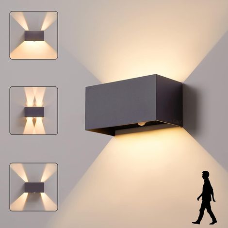 LED Applique Murale Extérieur Intérieur avec Détecteur de Mouvement, IP65 Étanche Luminaire Extérieure, Moderne Lampe Mural 3000K, Réglable Éclairage Lumière d'Extérieur, Anthracite (1/5)