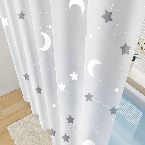 Dicker PEVA-Duschvorhang mit Mond- und Sternenmuster, halbtransparent, mit Haken, für Bad und Badewanne. 180 x 180 cm